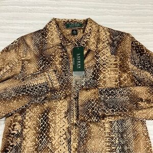 NWT Lauren Ralph Lauren SMALL Dress Shirt Snakeskin Print Button Up Lightweight